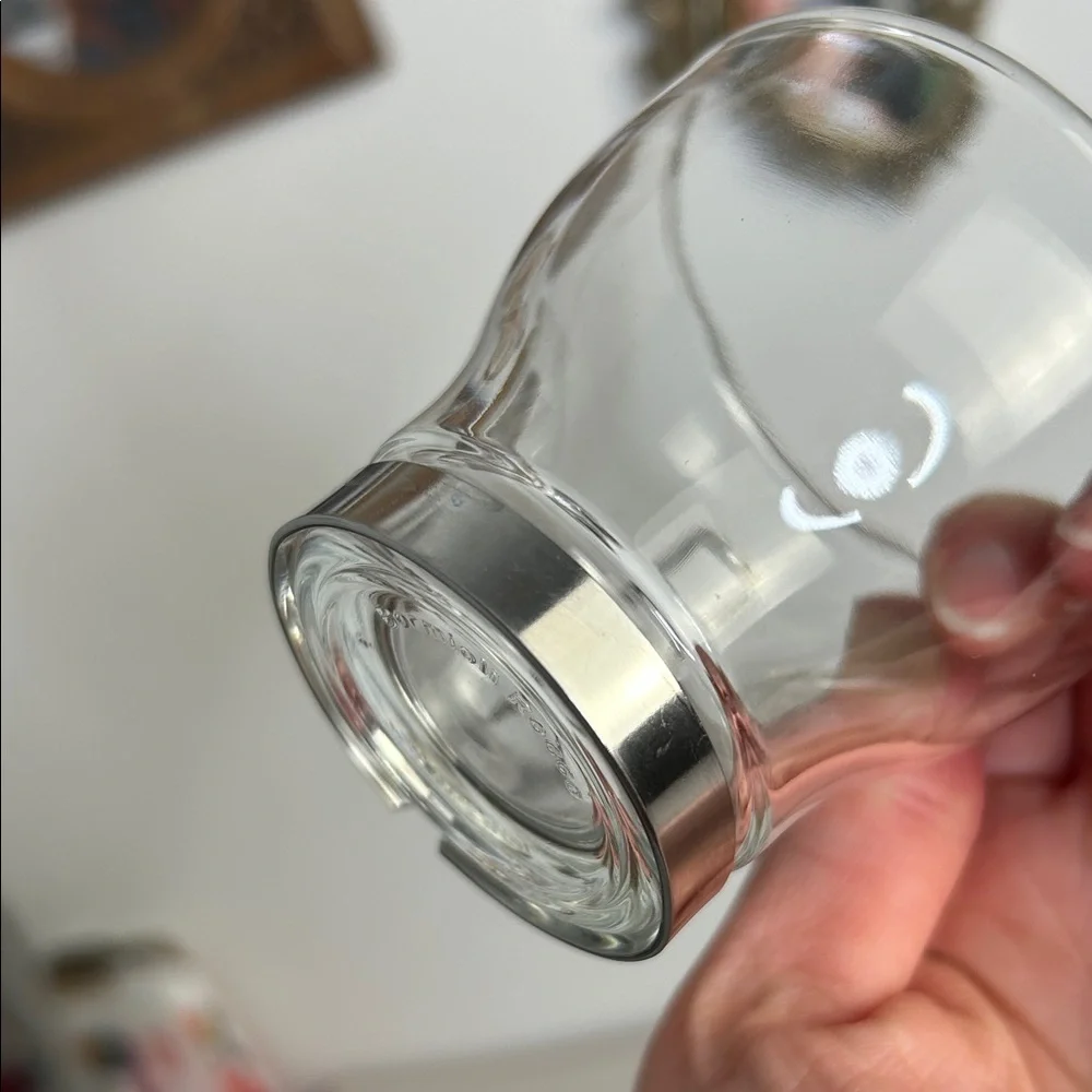 Bormioli‎ Rocco Set of Four Tempered Glass Espresso Cups with Silver Handles